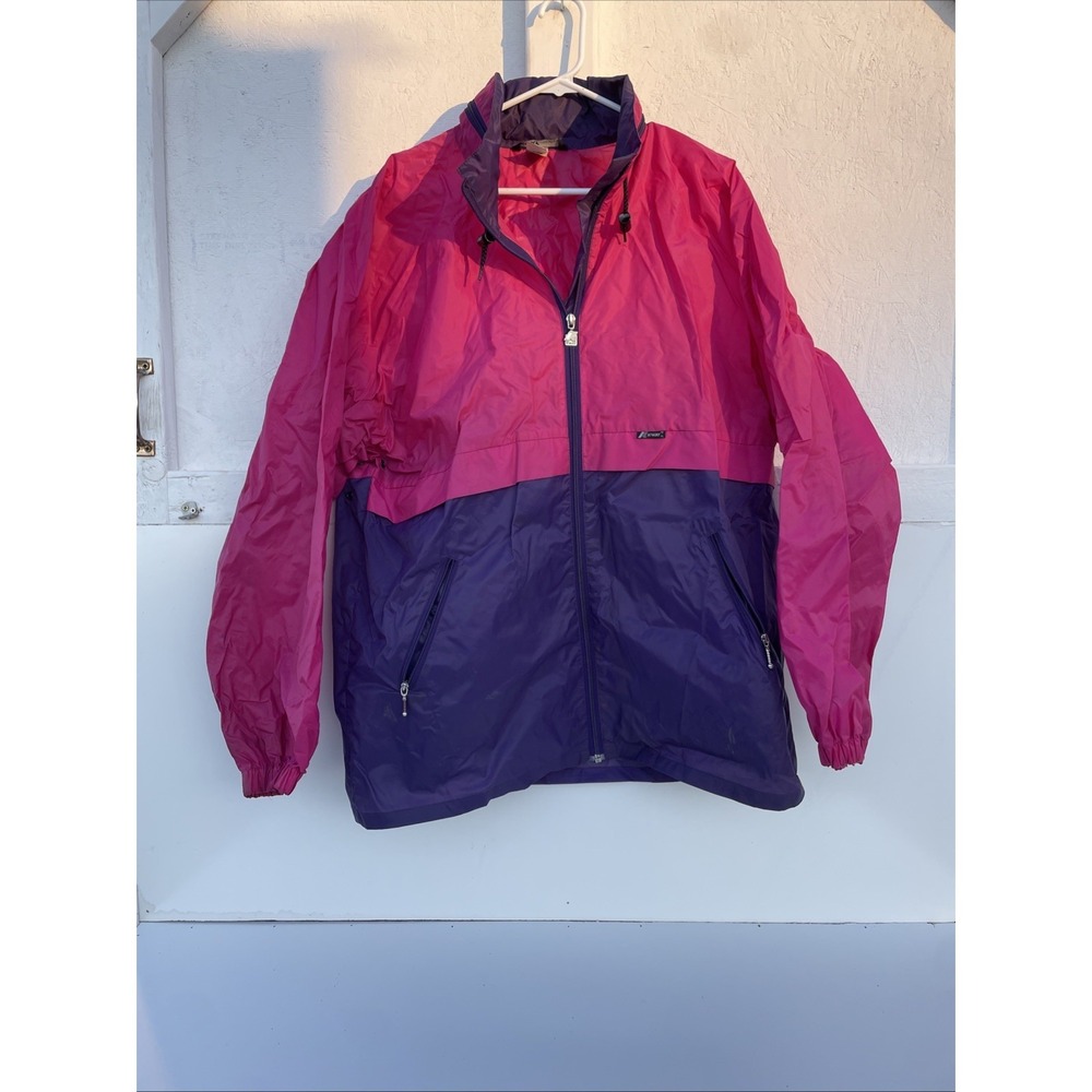 Vintage K-Way Inter  Windbreaker Jacket Size XL Pink Purple Full Zip Retro 80's